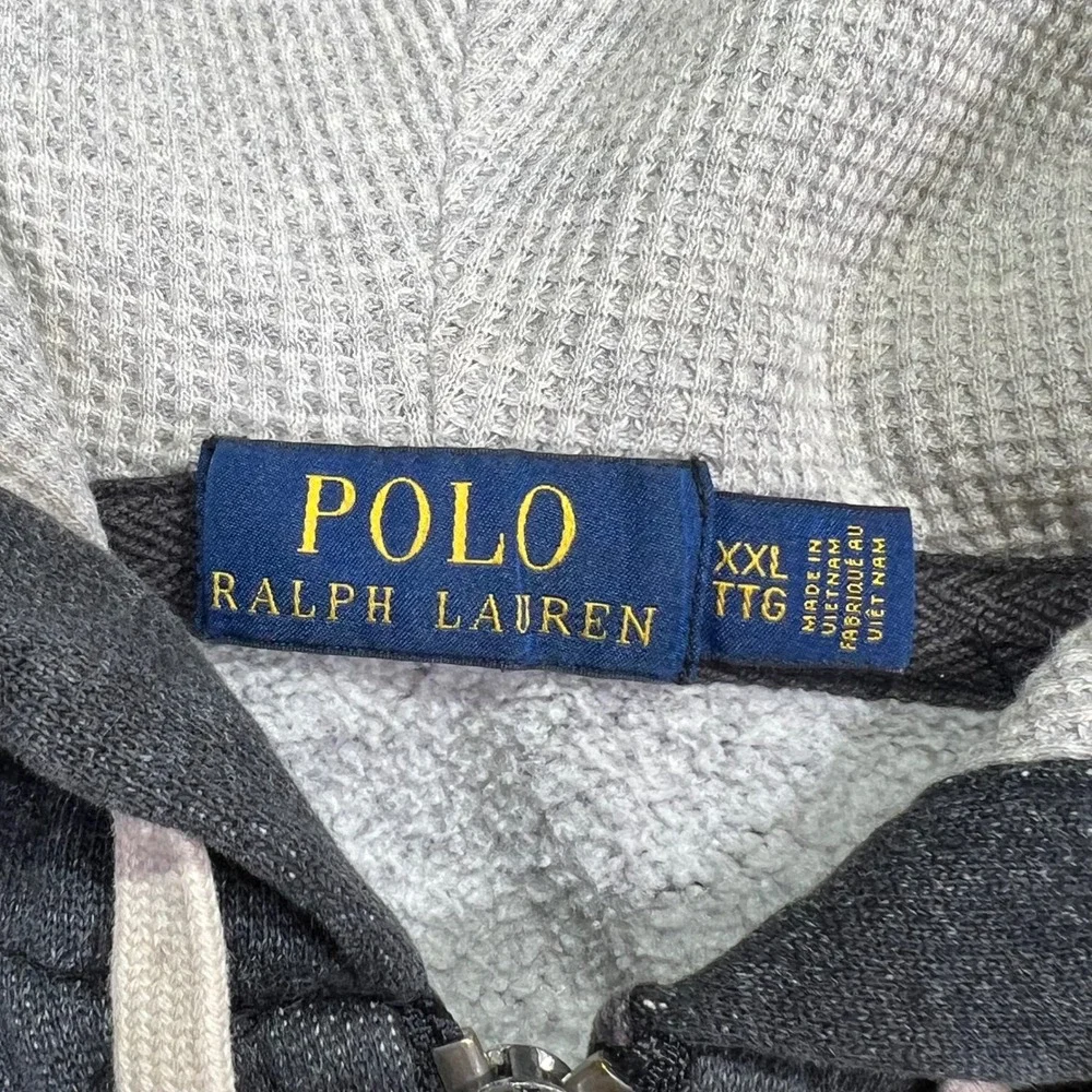 Polo Ralph Lauren Mens Full Zip Hoodie Charcoal Grey Waffle‎ Lined XXL TTG